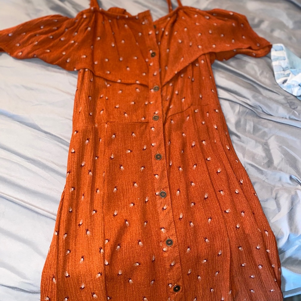 Mossimo Ruffled Off the Shoulder Button Up Dress